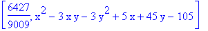 [6427/9009, x^2-3*x*y-3*y^2+5*x+45*y-105]